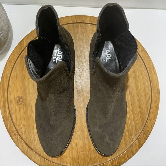 Karl Lagerfeld Mirla Brown Suede Chelsea Boot Women 6.5 Minimalist Bootie Chic - Picture 7 of 9